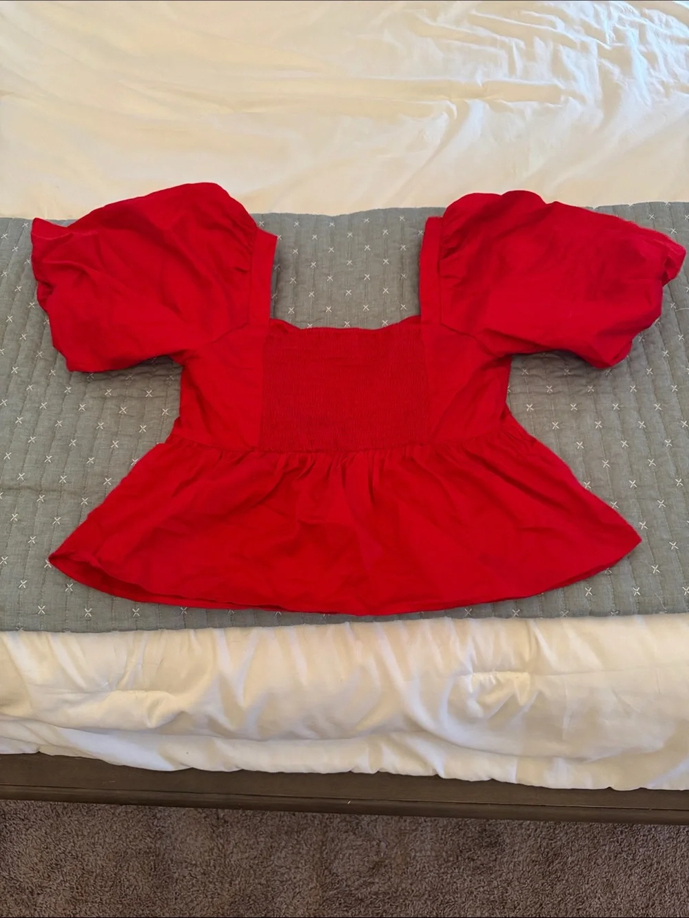 EUC Old Navy Red Peplum Puff-Sleeve Top